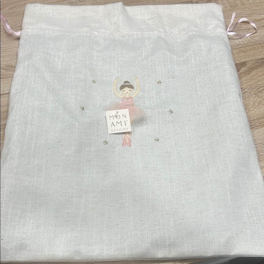 Girls White & Pink Ballerina Drawstring Bag